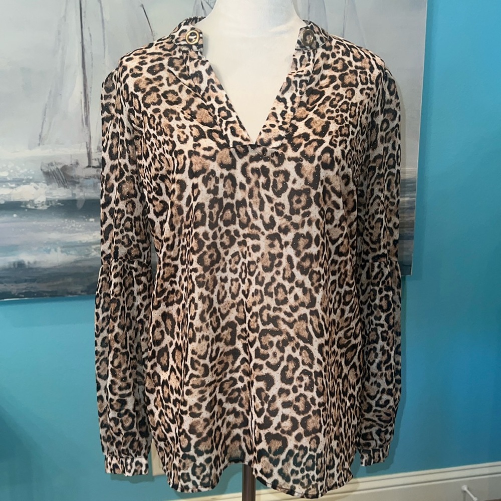 NWT Michael Kors Sheer Animal Print Shirt, Small